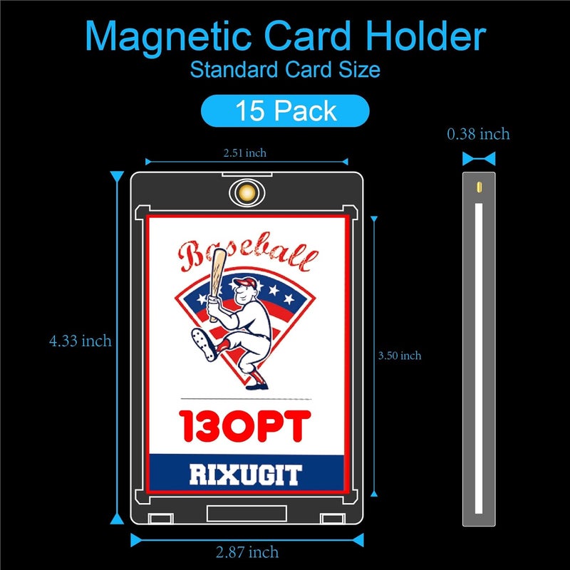 RIXUGIT 130pt Magnetic Card-Holders for Trading Cards - 15-Pack One Touch Card Case with Stronger Magnet, UV Protection， Card Protectors Hard Plastic, Card Sleeves Display Case for Baseball Card Sports Cards - Image 2